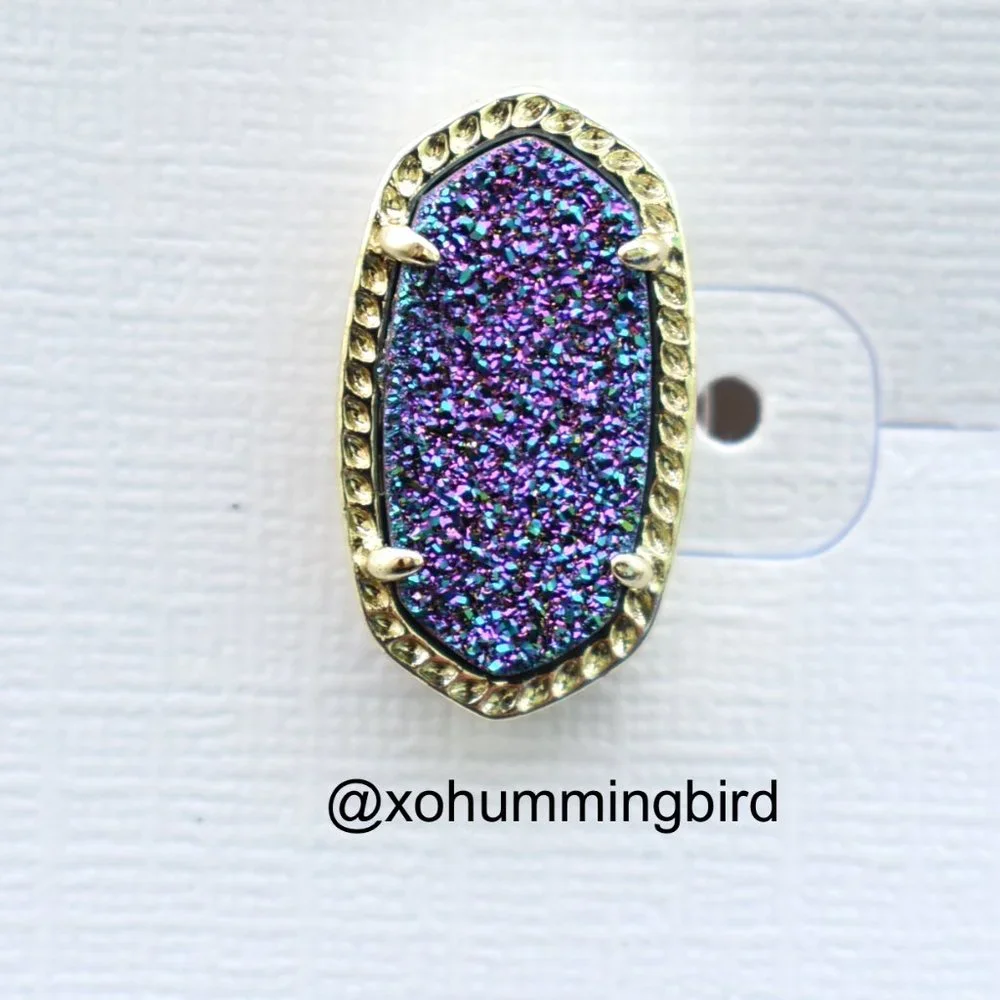 Kendra Scott | Ellie Gold Stud Earrings in Multicolor Drusy - Picture 4 of 6